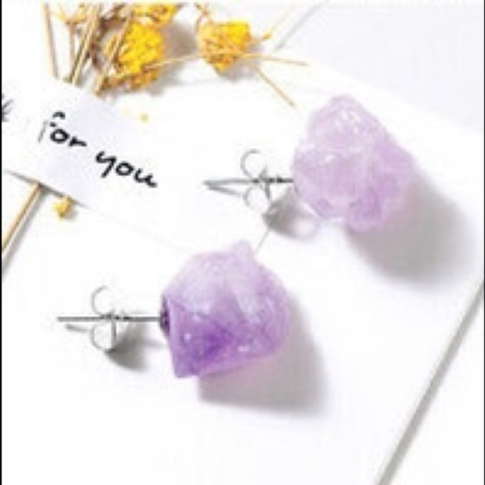 🆕 Pure Raw Amethyst S925 Sterling Stud Earrings - Picture 4 of 11